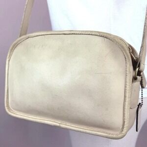 Vintage COACH Camera Bag 4012 New York City Bone Ivory Leather Purse Indie 90s
